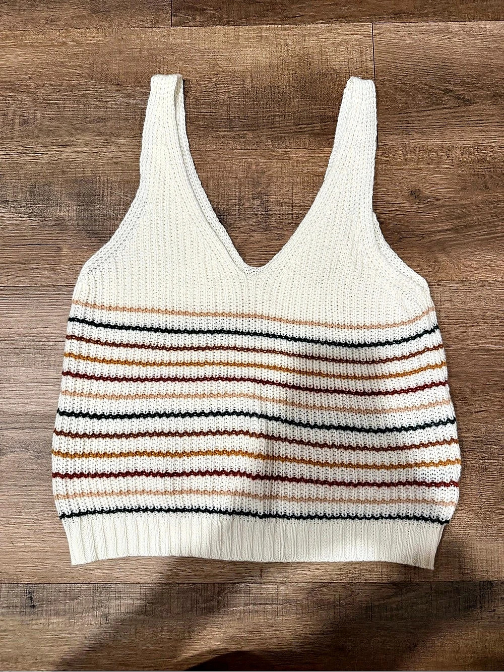SHEIN Striped Knit tank in Cream & Brown Size Medium